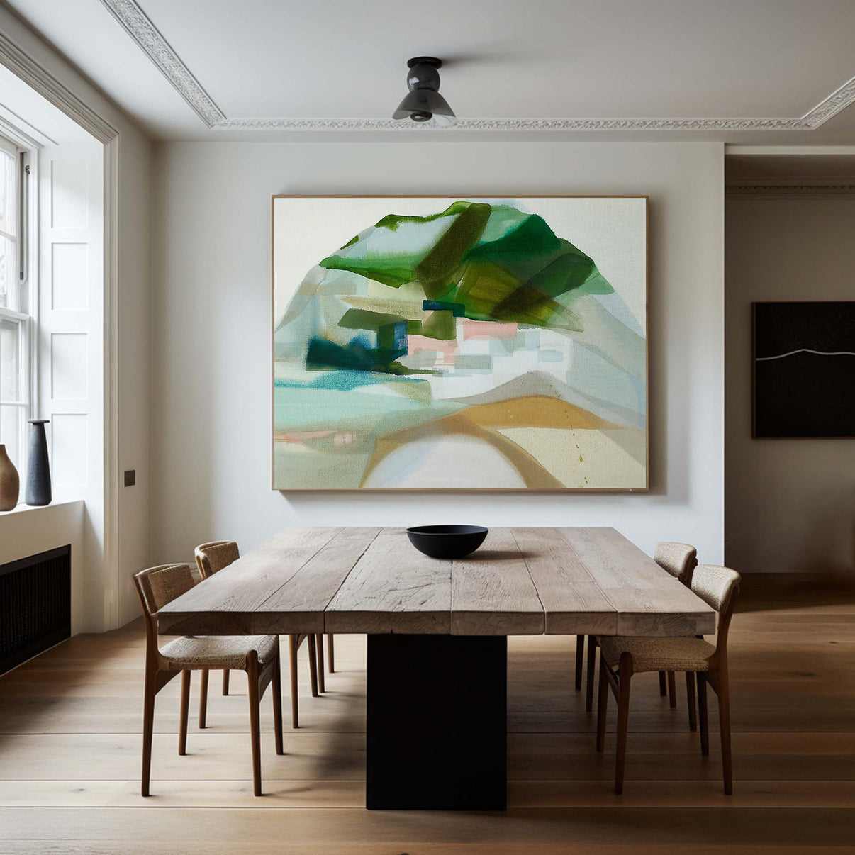 Abstract Hill and Valley, Blended Green and Beige #BGA 061 — Front View | Abstract Oil Painting for Home Decor