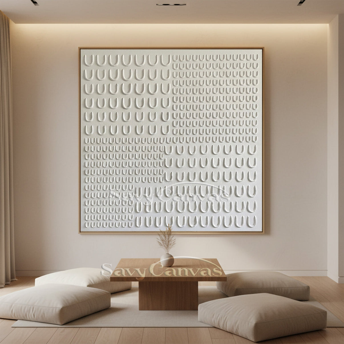 3D White Plaster Art | Minimalist Sculptural Painting #AA 495 — Front View | Abstract Oil Painting for Home Decor