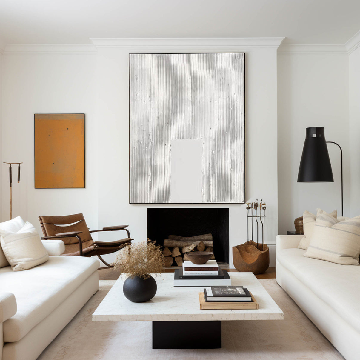 3D White Abstract Painting #ABAV288 — Front View | Abstract Oil Painting for Home Decor