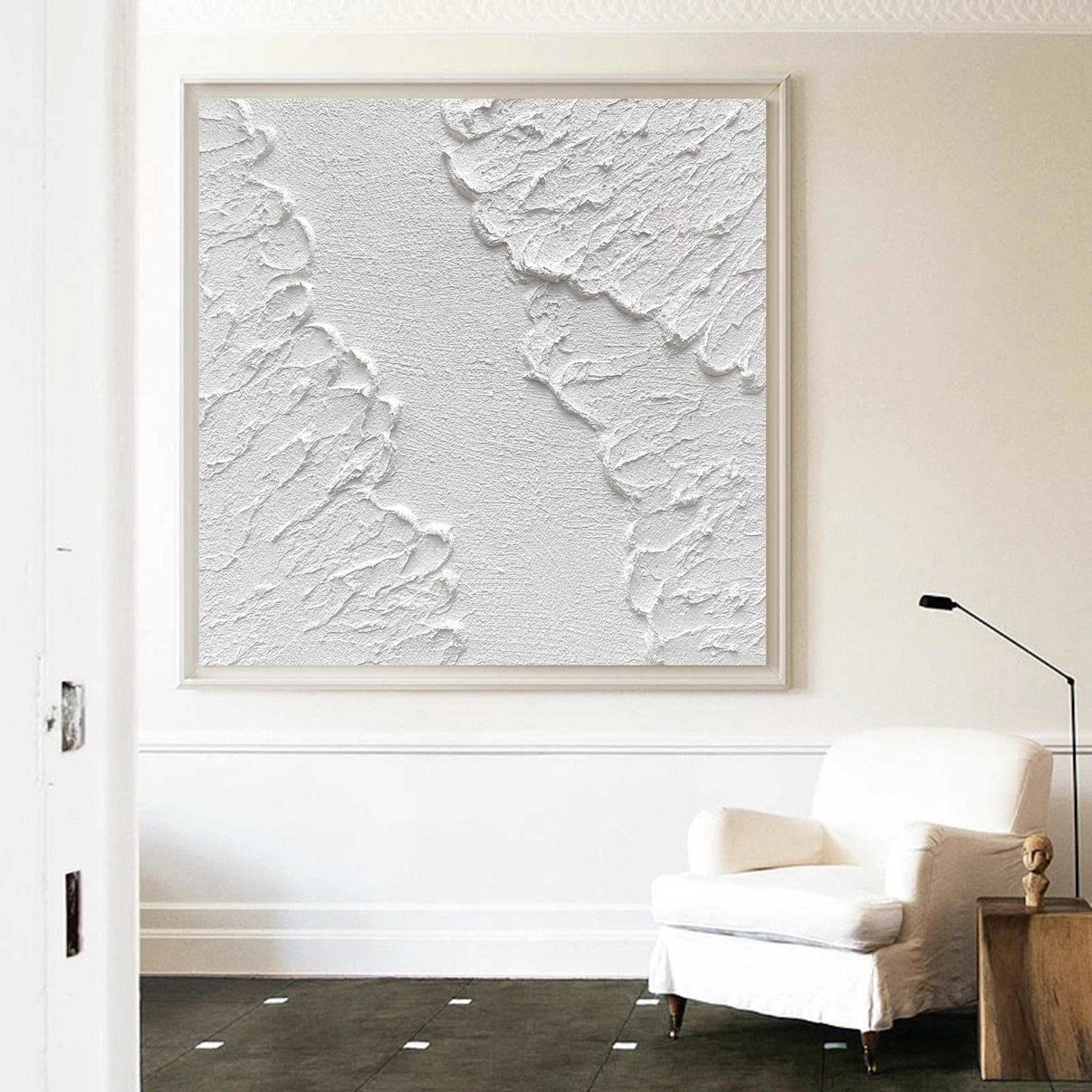 3D White Abstract Painting #ABAS49 — Front View | Abstract Oil Painting for Home Decor