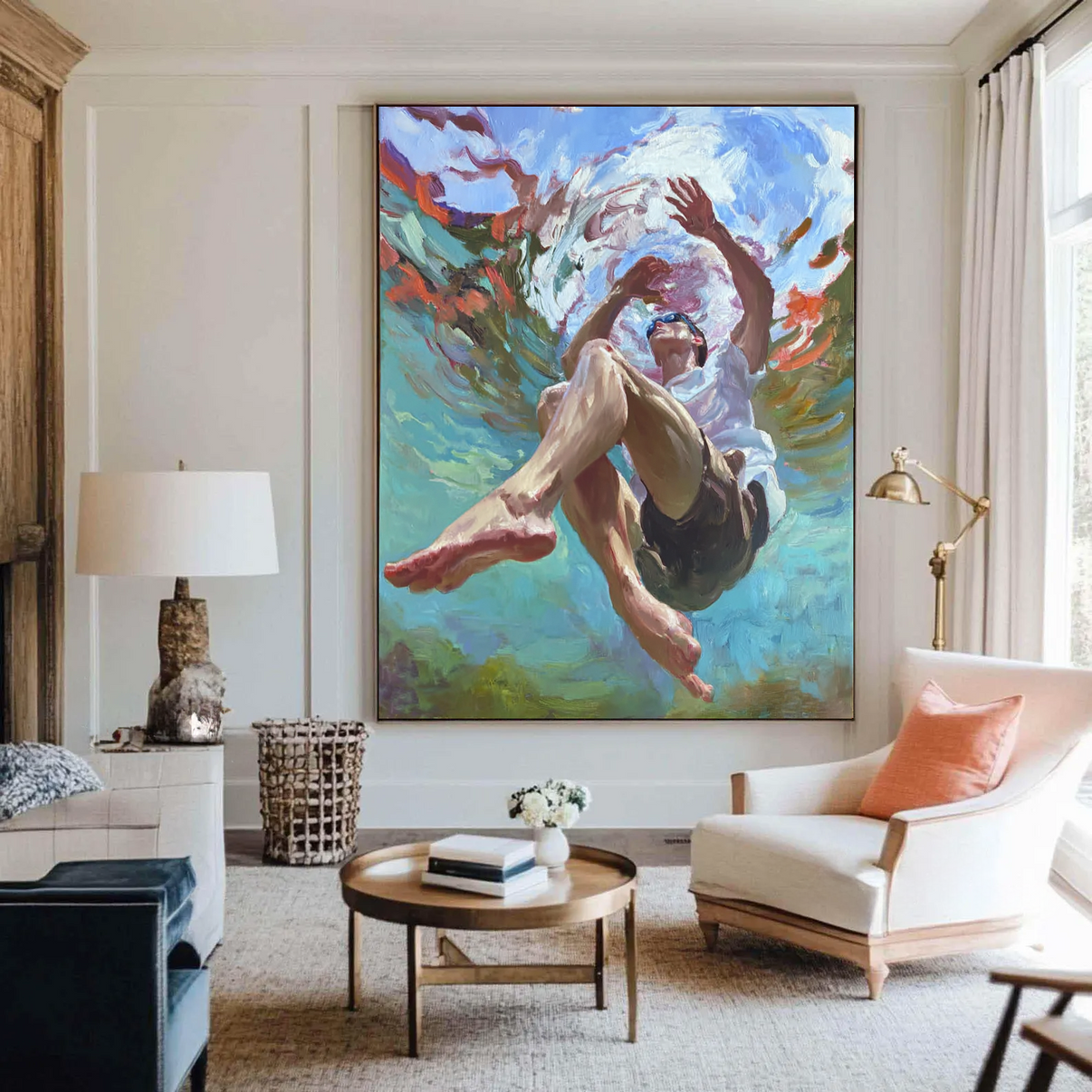 Aquascape | Hand-Painted Canvas Art | QSQart — Front View | Abstract Oil Painting for Home Decor