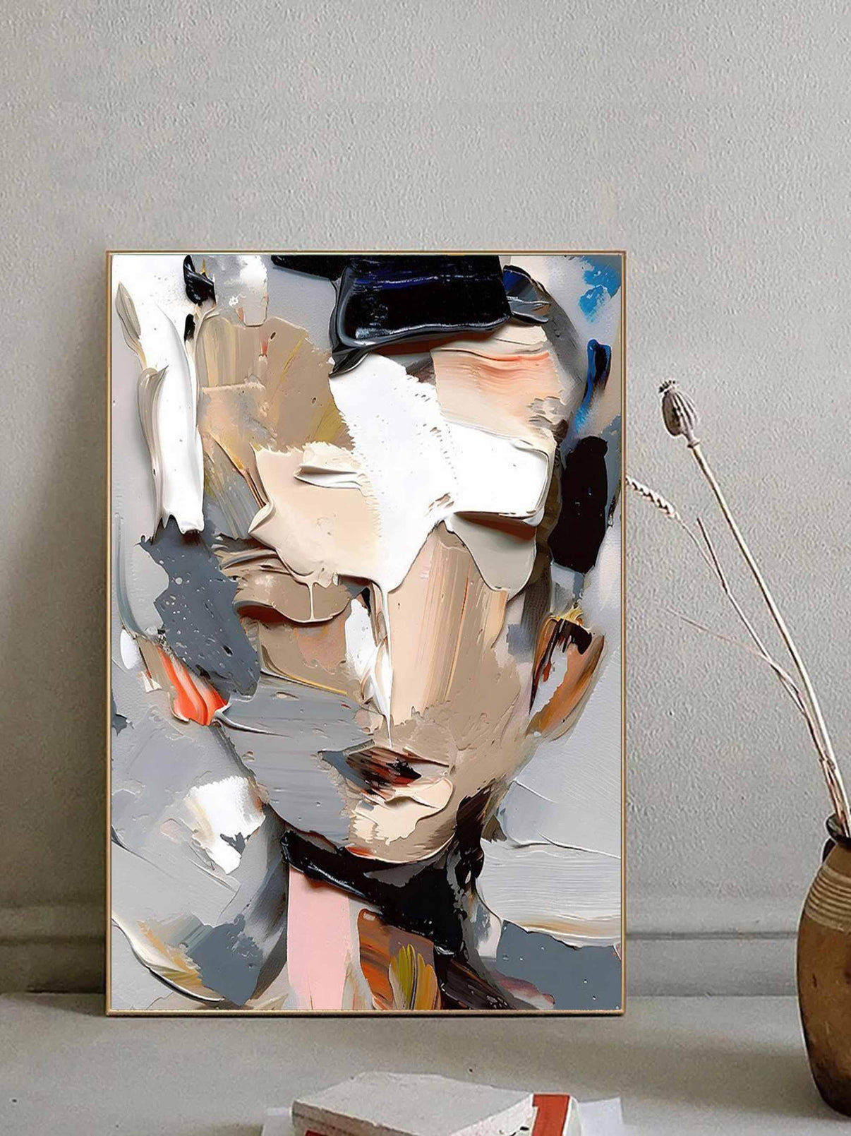 Abstract Portrait-Vertical Three-Dimensional Abstract Portrait Text... — Front View | Abstract Oil Painting for Home Decor