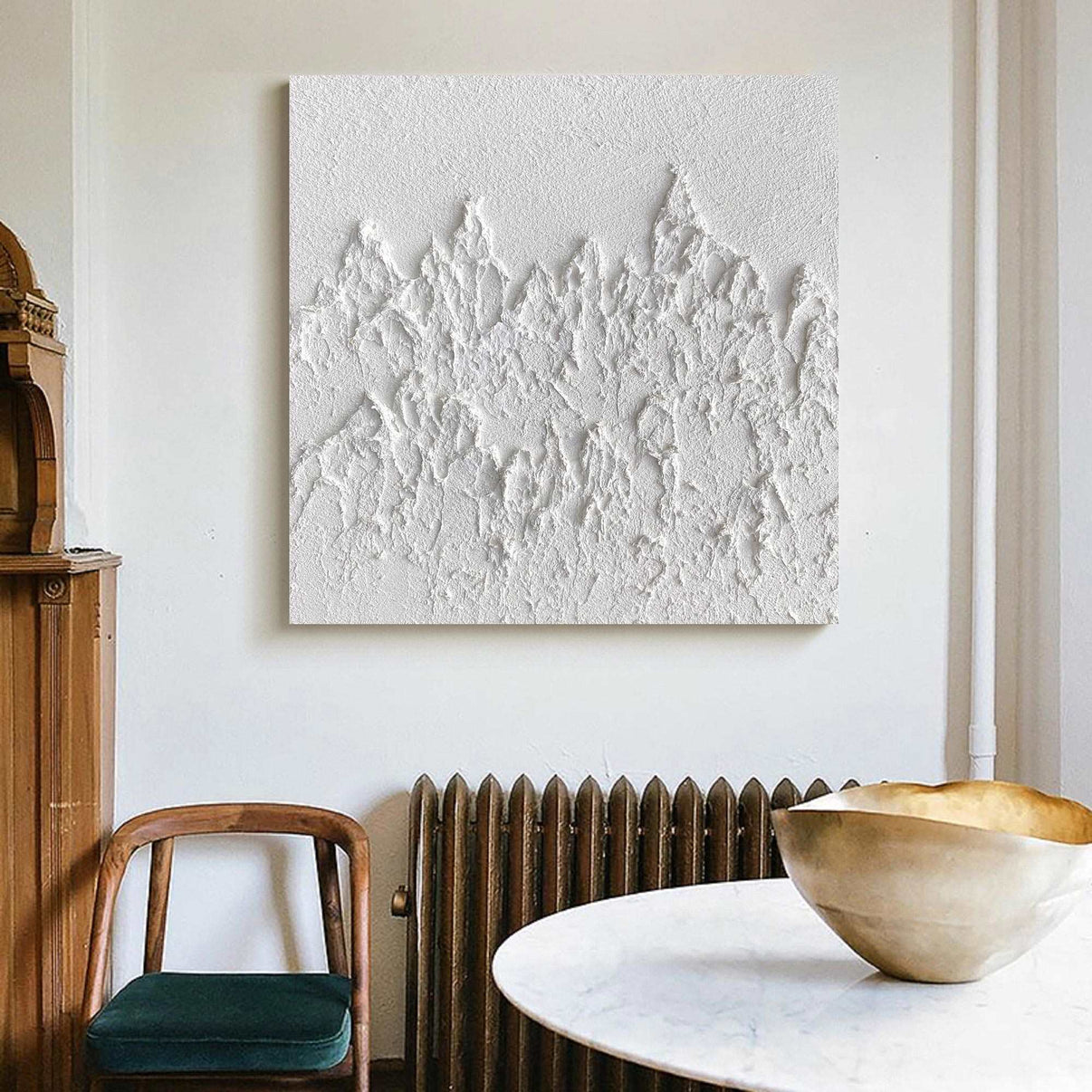 3D White Abstract Painting #ABAS47 — Front View | Abstract Oil Painting for Home Decor