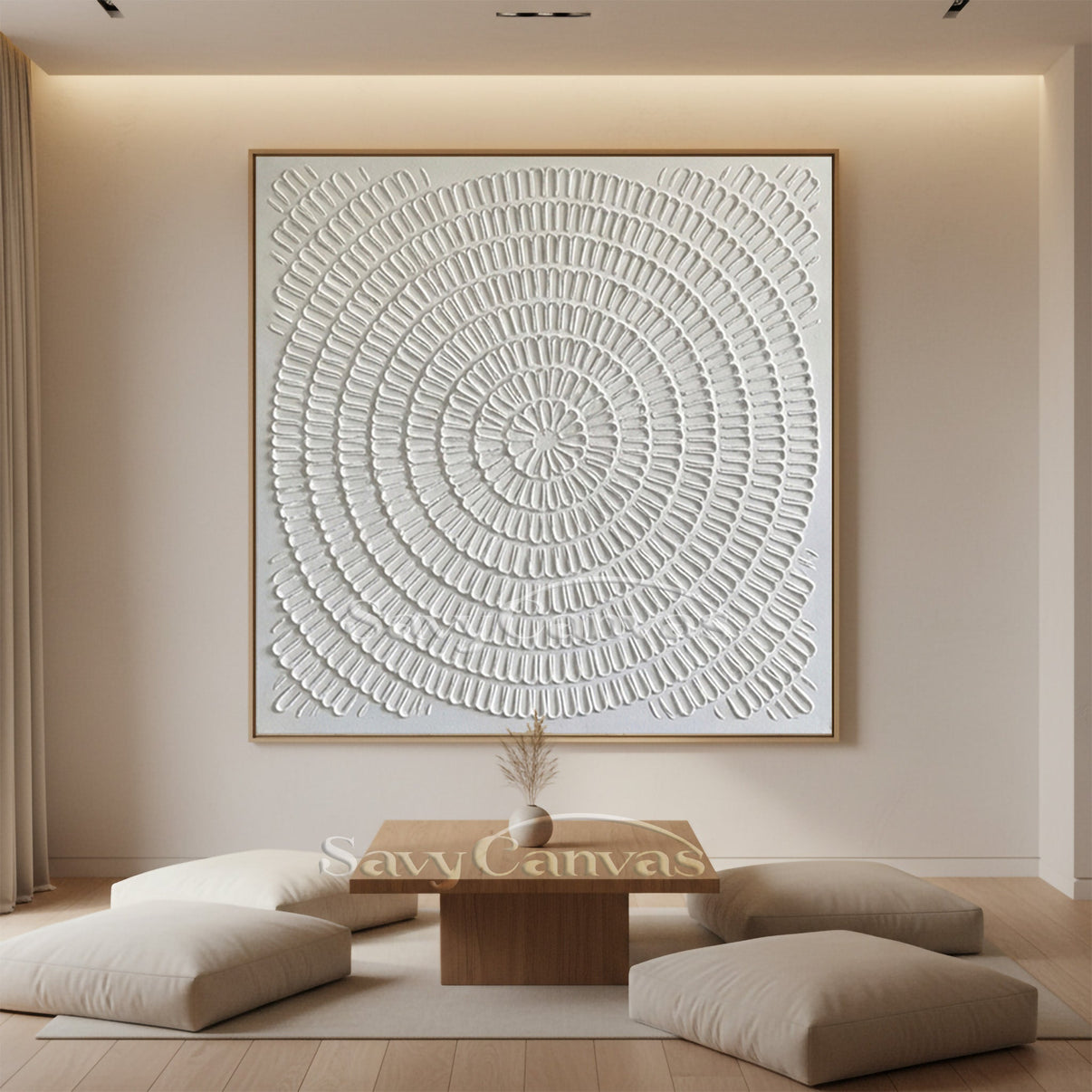 3D White Plaster Art | Minimalist Sculptural Painting #AA 493 — Front View | Abstract Oil Painting for Home Decor