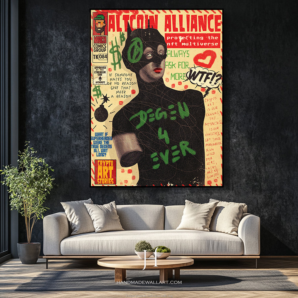 ALTCOIN ALLIANCE | Hand-Painted Canvas Art | QSQart — Front View | Abstract Oil Painting for Home Decor
