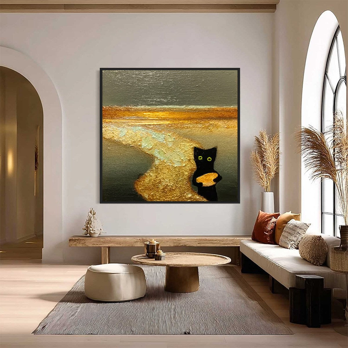 A CAT'S TREASURE: Textured Impasto Painting of a Whimsical Black Cat — Front View | Abstract Oil Painting for Home Decor