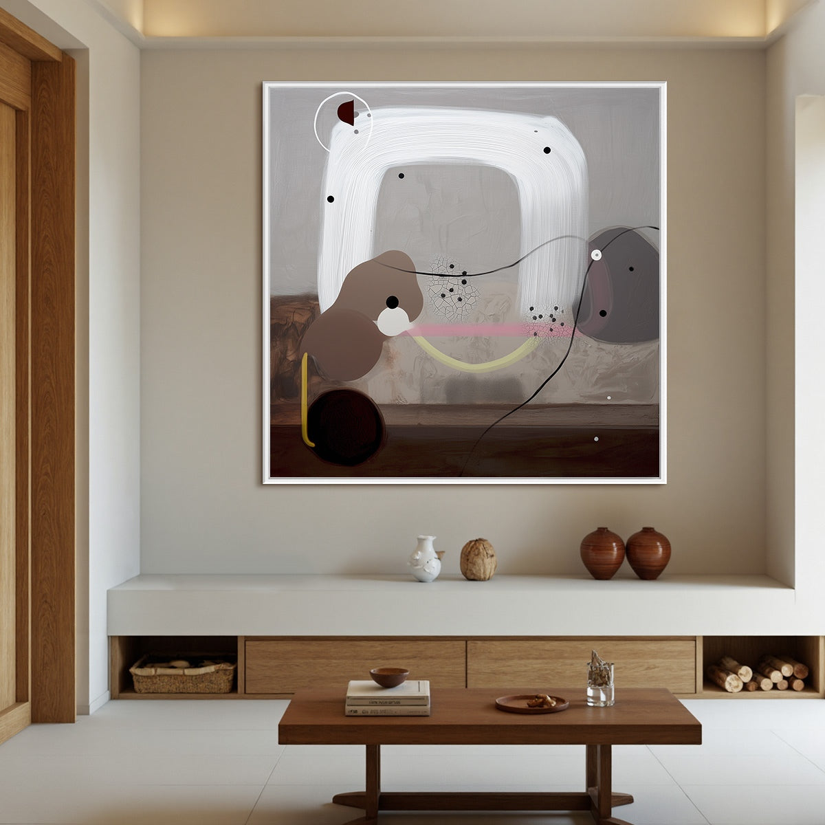 ABSTRACT BALANCE: Minimalist Abstract Grey Oil Painting — Front View | Abstract Oil Painting for Home Decor