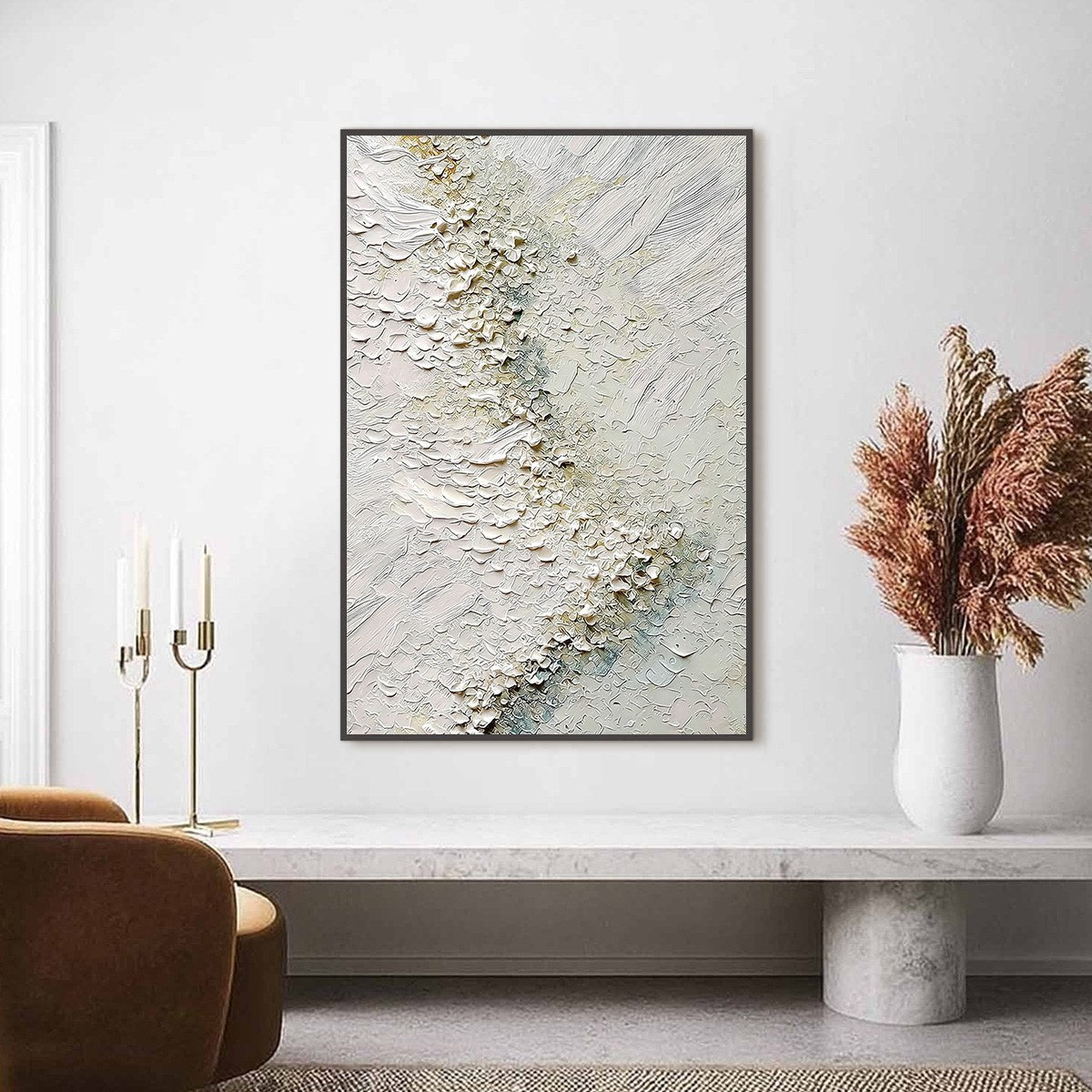 AEGEAN FOAM: Heavily Textured Wabi Sabi Abstract Painting — Front View | Abstract Oil Painting for Home Decor