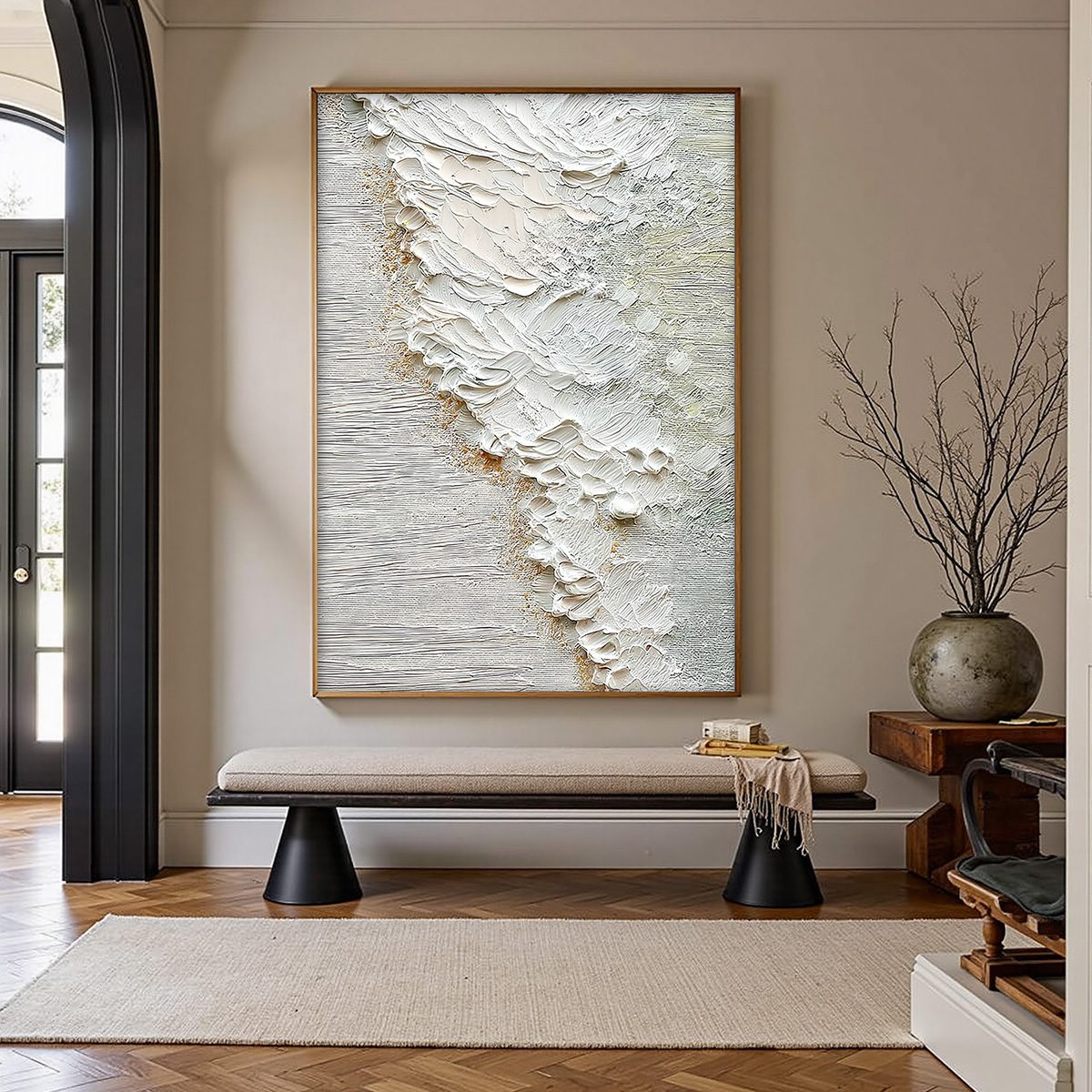 AEGEAN FOAM: Textured Wabi Sabi Abstract Ocean Art — Front View | Abstract Oil Painting for Home Decor