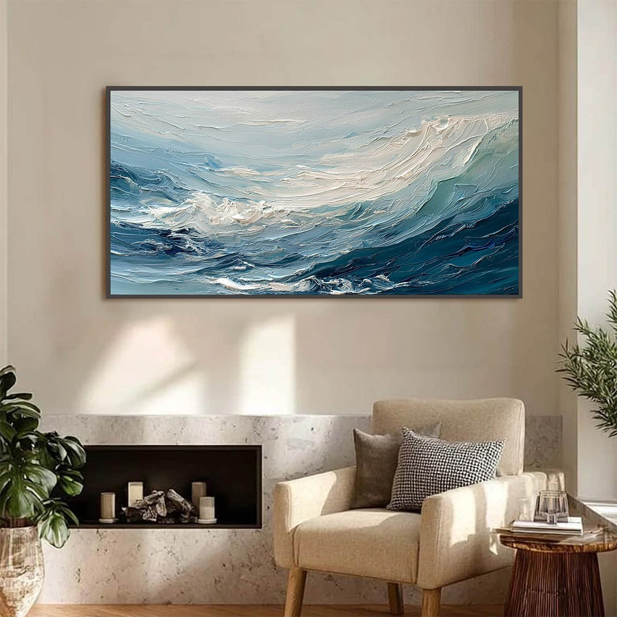 AEGEAN SURGE: Textured Abstract Ocean Wave Painting — Front View | Abstract Oil Painting for Home Decor