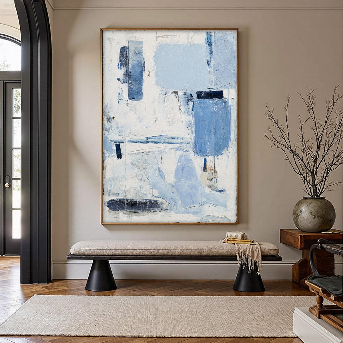 AEGEAN DECONSTRUCT: Textured Blue and White Abstract Painting — Front View | Abstract Oil Painting for Home Decor