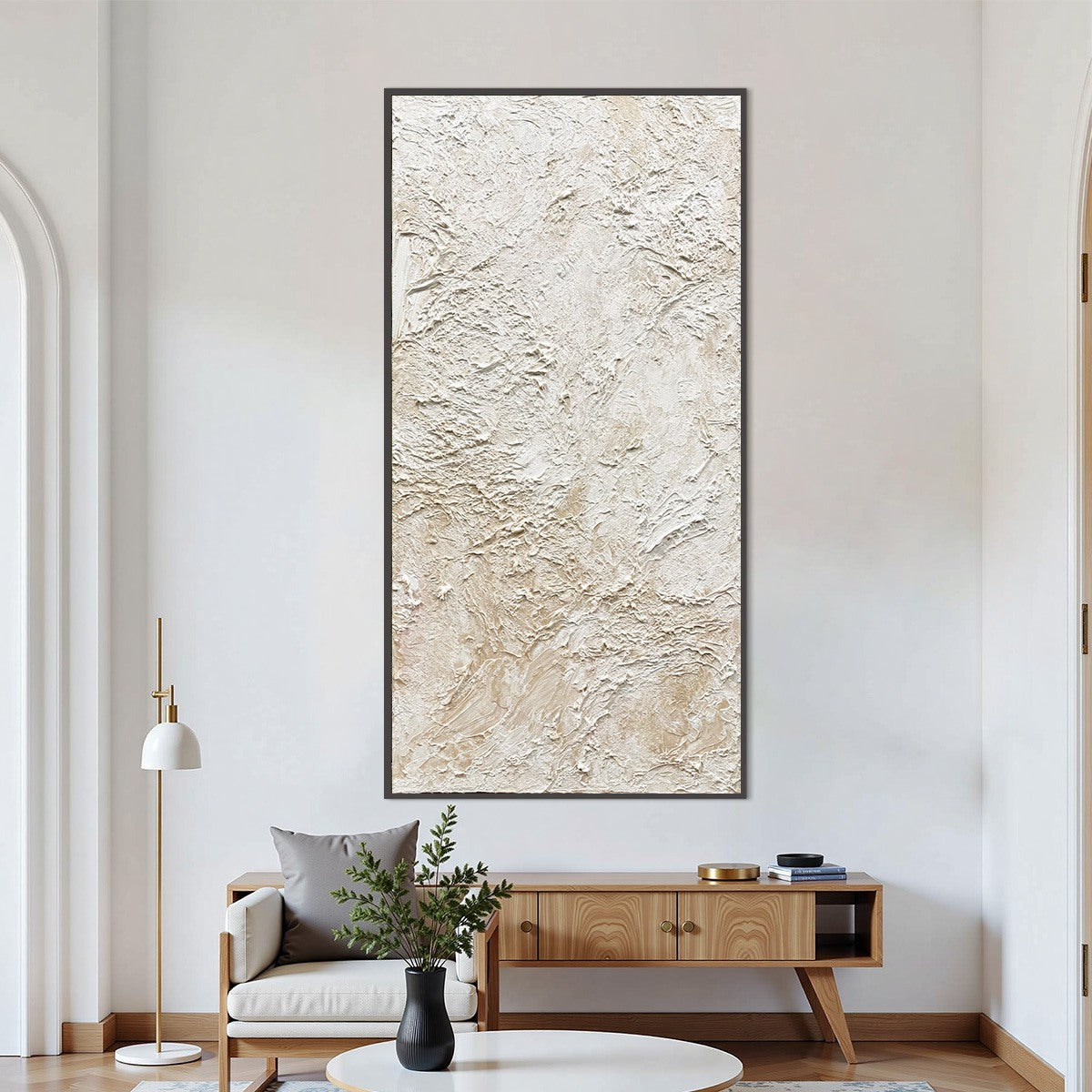 ALABASTER VEIL: Textured Wabi Sabi Minimalist Painting — Front View | Abstract Oil Painting for Home Decor