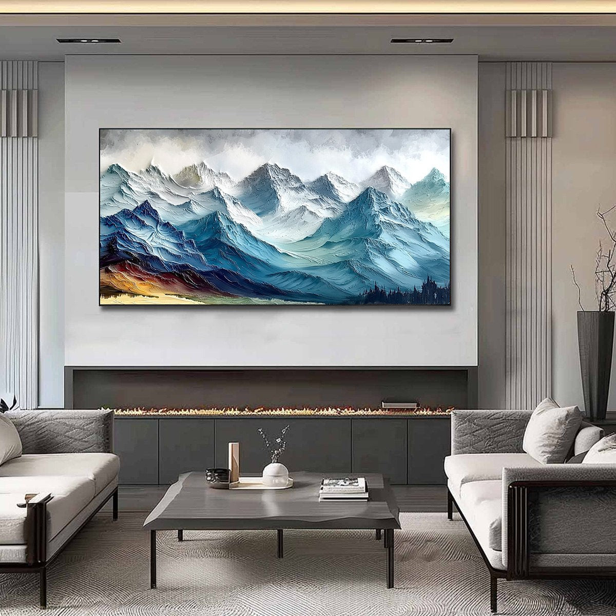 ALPINE CREST: Textured Impasto Mountain Range Landscape Painting — Front View | Abstract Oil Painting for Home Decor