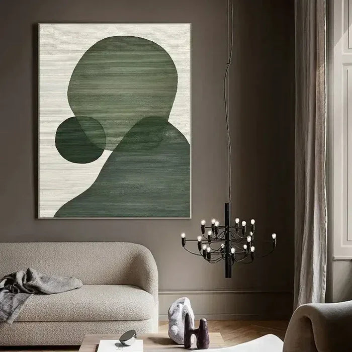 Abstract Tranquility Art Painting-Modern Minimalist Green Geometric... — Front View | Abstract Oil Painting for Home Decor