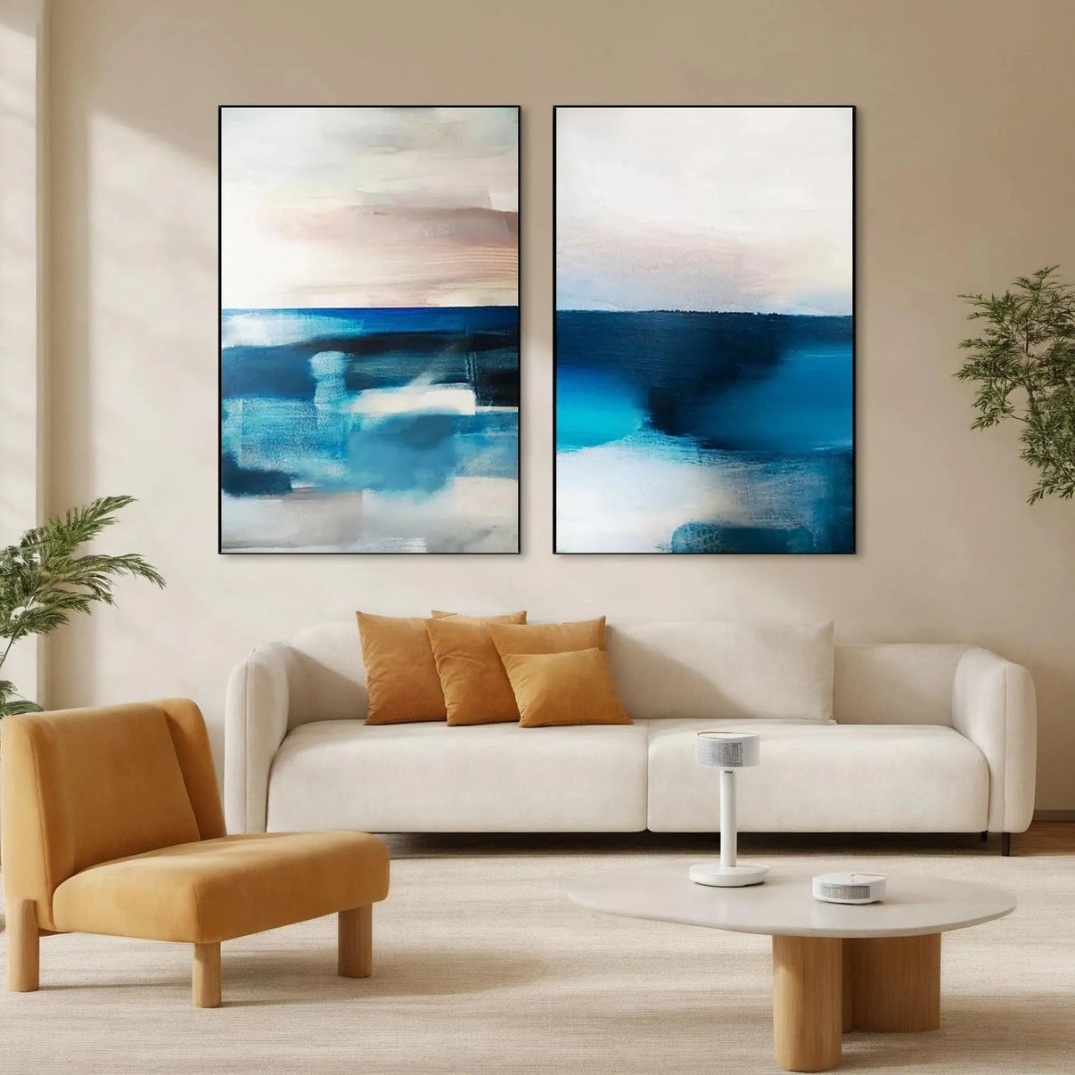 ABSTRACT OCEAN DIPTYCH: Abstract Seascape Painting Set of 2, Vertic... — Front View | Abstract Oil Painting for Home Decor