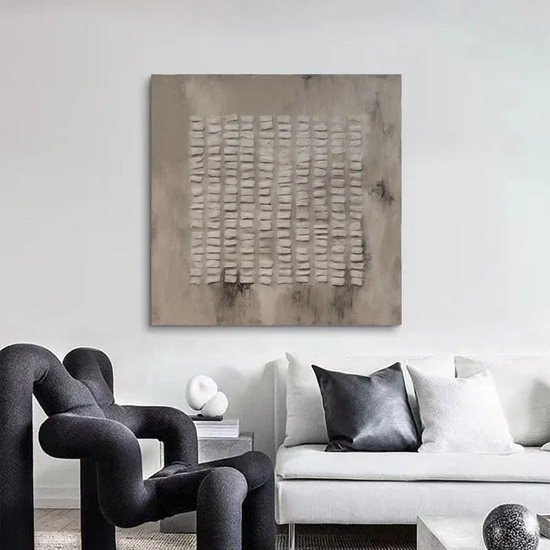 Abstract Grid Texture- Abstract Geometry Wabi Sabi Wall Art#WB10105 — Front View | Abstract Oil Painting for Home Decor