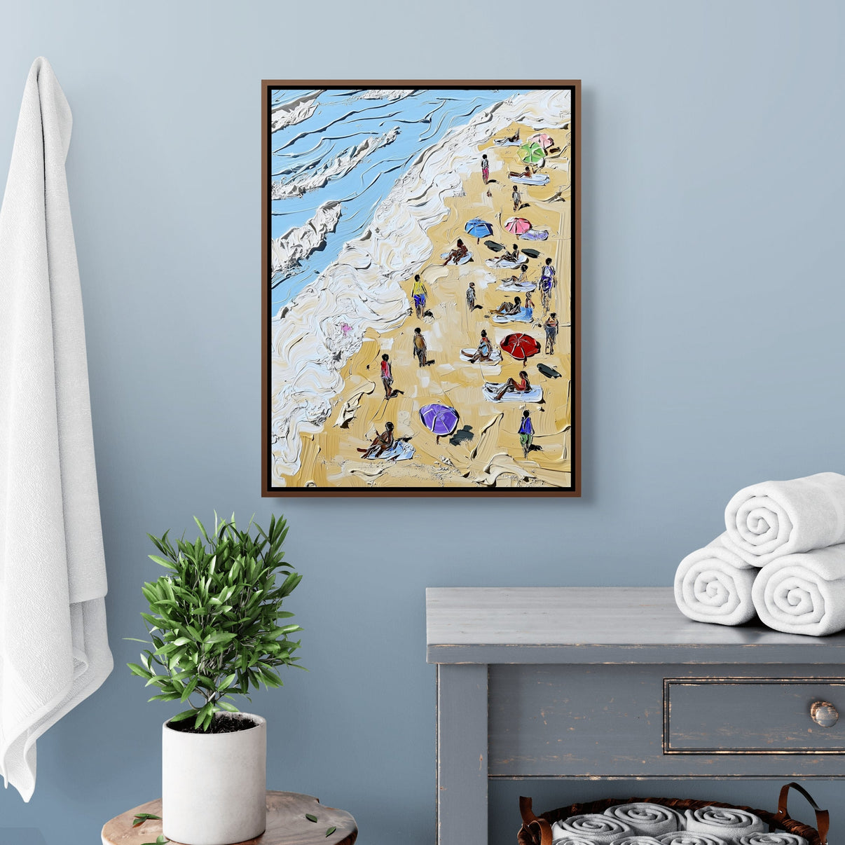 A Day at The Beach | Abstract Ocean Canvas Wall Art | QSQart — Front View | Abstract Oil Painting for Home Decor