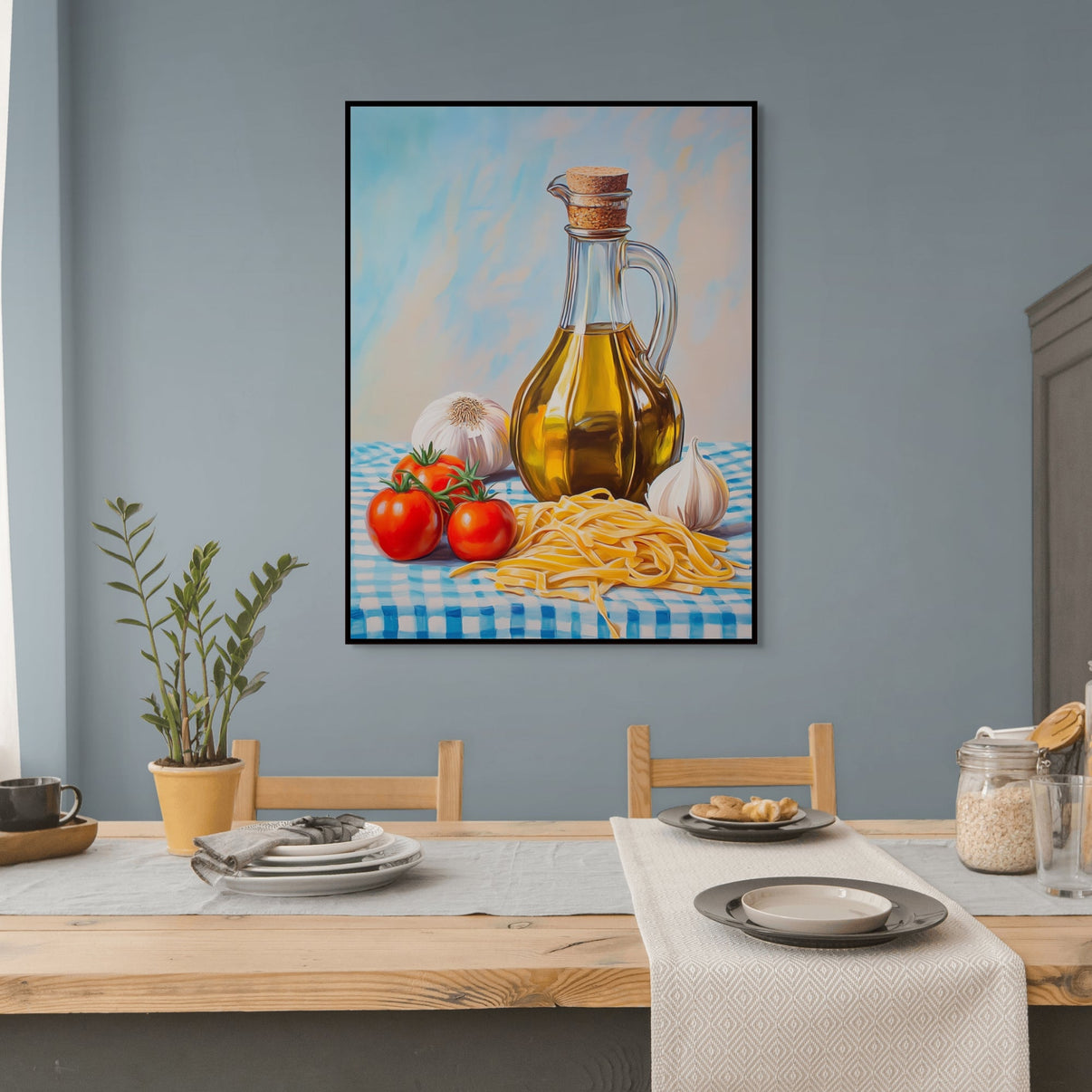 An Italian Dinner | Hand-Painted Canvas Art | QSQart — Front View | Abstract Oil Painting for Home Decor