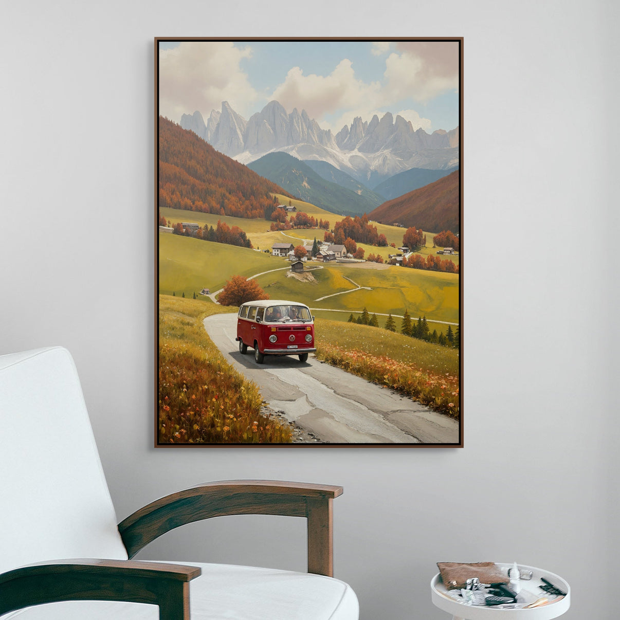 Alpine Fall Road | Hand-Painted Canvas Art | QSQart — Front View | Abstract Oil Painting for Home Decor