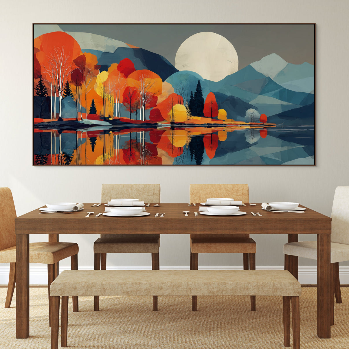 Autumn Moon Rise | Hand-Painted Canvas Art | QSQart — Front View | Abstract Oil Painting for Home Decor