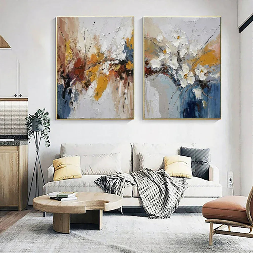 Abstract Floral Harmony Duo Set of 2#FL10012 — Front View | Abstract Oil Painting for Home Decor