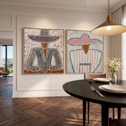 "Vintage Americana Art" - Modern Heavy Impasto Western Animal Artwork | Rich Color Palette Knife Painting | Luxury Two-Panel Vertical Wall Art #Q 50