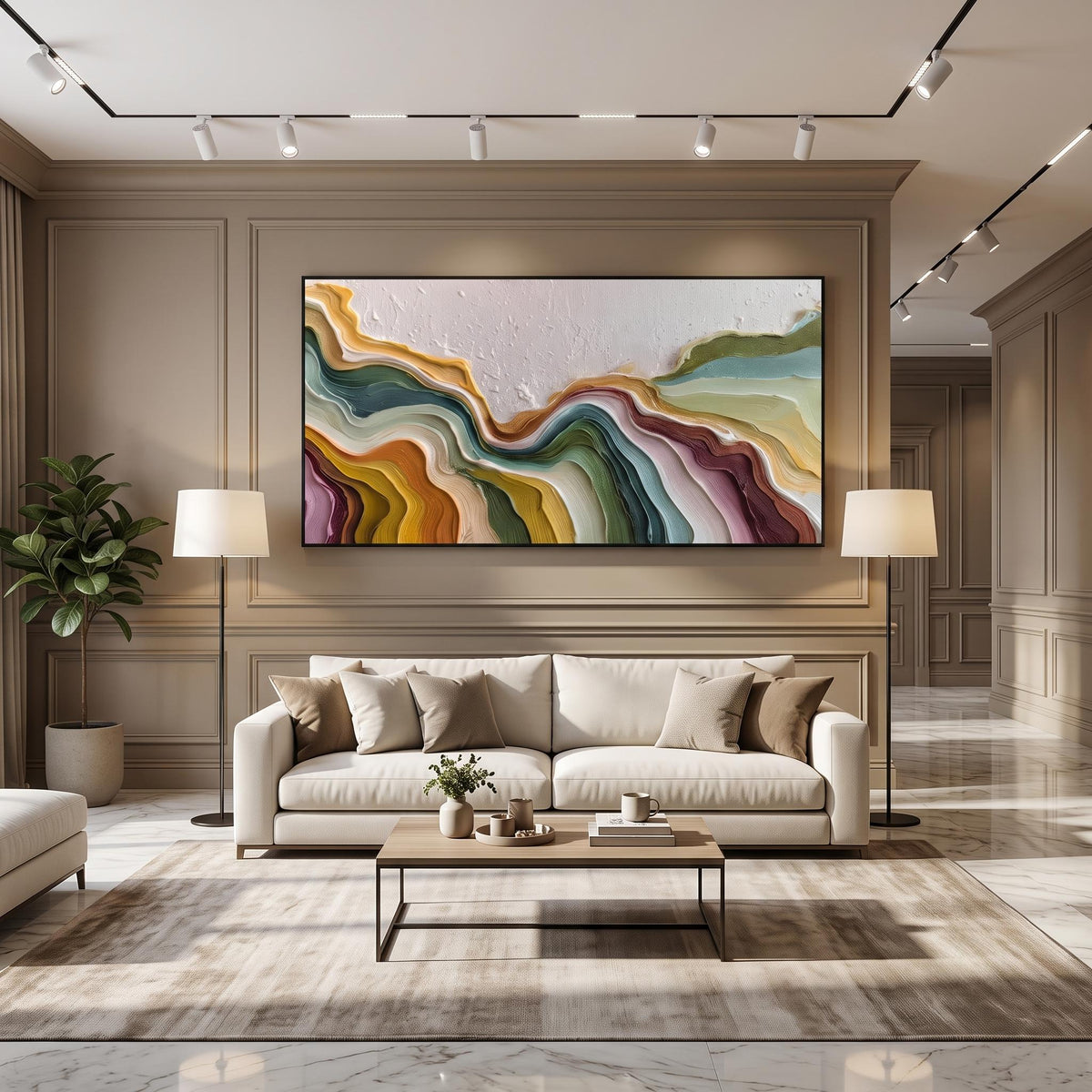 "3D-Textured Art｜Color Flowing Layer" - Modern Heavy Impasto Abstract Artwork | 3D Rich Color Palette Knife Painting | Luxury Vertical Wall Art #Q 33