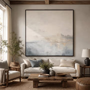 "Abstract Art｜Square Hazy Abstract Seascape" - Modern Heavy Impasto Abstract Artwork | Rich Color Palette Knife Painting | Luxury Square Wall Art #Q 22
