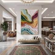"3D-Textured Art｜Multicolor Layer Flow Abstract Wall" - Modern Heavy Impasto Abstract Artwork | 3D Rich Color Palette Knife Painting | Luxury Two-Panel Vertical Wall Art #Q 36