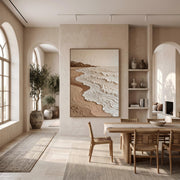 "Wabi‑Sabi Art｜Neutral Tones Stereoscopic Seaside Wall Decor" - Modern Heavy Impasto Abstract Artwork | Rich Color Palette Knife Painting | Luxury Vertical Wall Art #Q 19