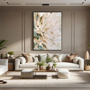 "3D-Textured Art｜Vertical Impasto White Flower" - Modern Heavy Impasto Floral Abstract | 3D Rich Color Palette Knife Painting | Luxury Vertical Wall Art #Q 35