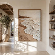 "Wabi‑Sabi Art｜Neutral Tones Stereoscopic Seaside Wall Decor" - Modern Heavy Impasto Abstract Artwork | Rich Color Palette Knife Painting | Luxury Vertical Wall Art #Q 19