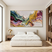 Chromatic Echo – Modern Impasto Heavy Texture Abstract Painting | Bohemian Horizontal Living Room Art #Q 544