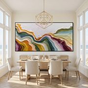 Flowing Rhythms – Heavy Texture Colorful Fluid Abstract Painting | Minimalist Horizontal Entryway Art #Q 547