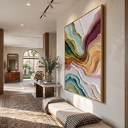 "3D-Textured Art｜Multicolor Layer Flow Abstract Wall" - Modern Heavy Impasto Abstract Artwork | 3D Rich Color Palette Knife Painting | Luxury Two-Panel Vertical Wall Art #Q 36