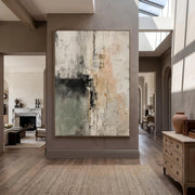 "Wabi‑Sabi Art｜Sage Green Beige Textured Abstract Wall" - Modern Heavy Impasto Abstract Artwork | Rich Color Palette Knife Painting | Luxury Vertical Wall Art #Q 16