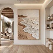 "Wabi‑Sabi Art｜Neutral Tones Stereoscopic Seaside Wall Decor" - Modern Heavy Impasto Abstract Artwork | Rich Color Palette Knife Painting | Luxury Vertical Wall Art #Q 19