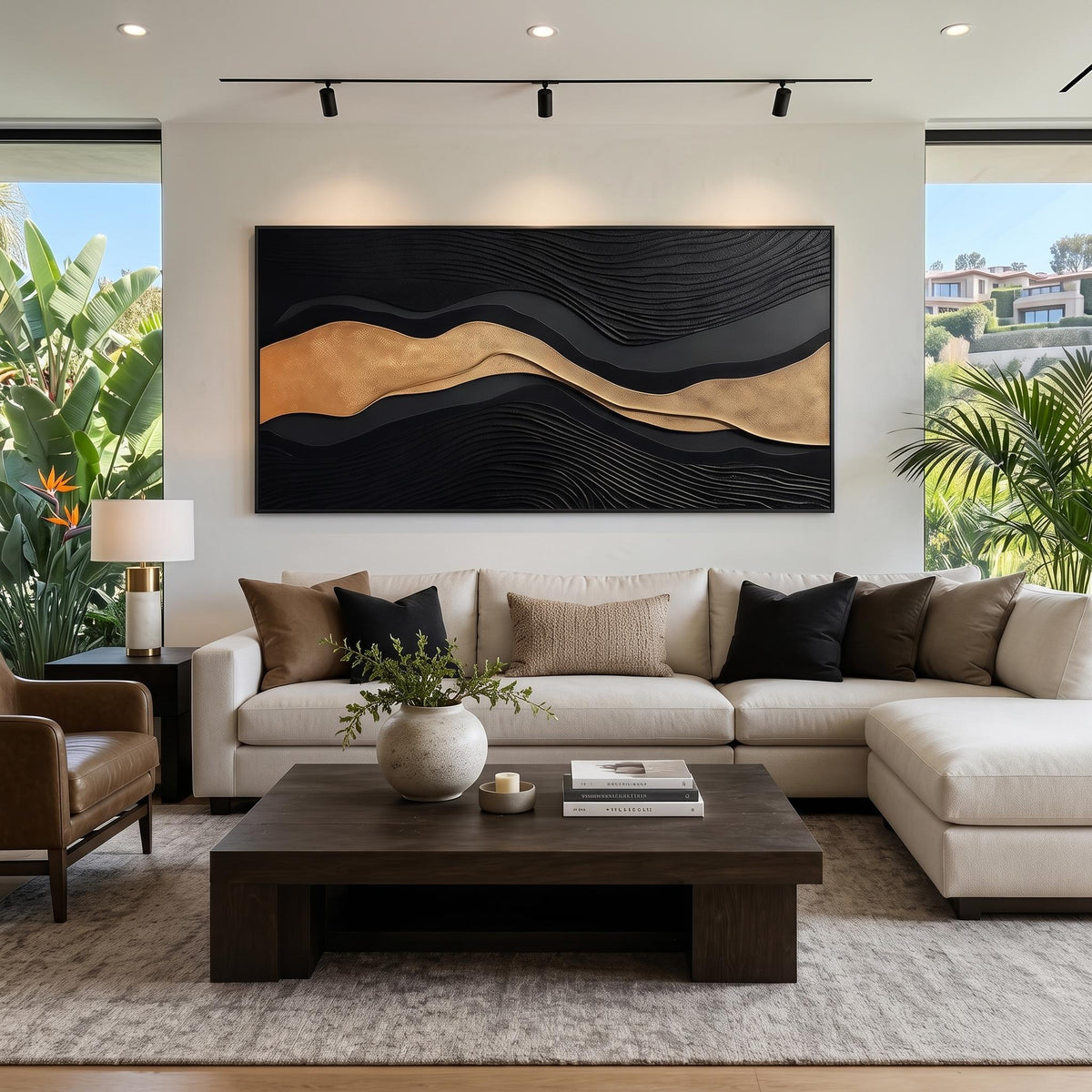 "3D-Textured Art｜Luxury Black‑Gold Layered Mountain" - Modern Heavy Impasto Landscape Artwork | 3D Rich Color Palette Knife Painting | Luxury Vertical Wall Art #Q 27