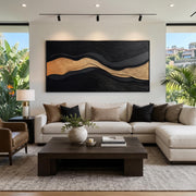 "3D-Textured Art｜Luxury Black‑Gold Layered Mountain" - Modern Heavy Impasto Landscape Artwork | 3D Rich Color Palette Knife Painting | Luxury Vertical Wall Art #Q 27