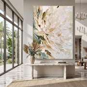 "3D-Textured Art｜Vertical Impasto White Flower" - Modern Heavy Impasto Floral Abstract | 3D Rich Color Palette Knife Painting | Luxury Vertical Wall Art #Q 35