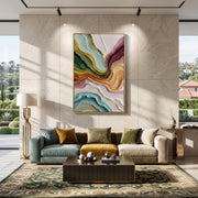 "3D-Textured Art｜Multicolor Layer Flow Abstract Wall" - Modern Heavy Impasto Abstract Artwork | 3D Rich Color Palette Knife Painting | Luxury Two-Panel Vertical Wall Art #Q 36