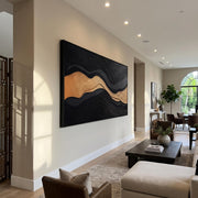 "3D-Textured Art｜Luxury Black‑Gold Layered Mountain" - Modern Heavy Impasto Landscape Artwork | 3D Rich Color Palette Knife Painting | Luxury Vertical Wall Art #Q 27