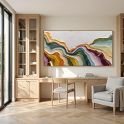 Flowing Rhythms – Heavy Texture Colorful Fluid Abstract Painting | Minimalist Horizontal Entryway Art #Q 547