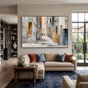 "Impressionist Art｜European Old Town Street" - Modern Heavy Impasto Abstract Artwork | Rich Color Palette Knife Painting | Luxury Horizontal Wall Art #Q 43