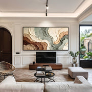 "Wabi‑Sabi Art｜Muted Green Brown Flow Textured Canvas Art" - Modern Heavy Impasto Abstract Artwork | Rich Color Palette Knife Painting | Luxury Vertical Wall Art #Q 18