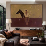 "Vintage Americana Art" - Modern Heavy Impasto Western Animal Artwork | Rich Color Palette Knife Painting | Luxury Horizontal Wall Art #Q 51