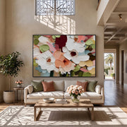 "3d Textured Art｜Colorful Textured Floral Wall" - Modern Heavy Impasto Floral Abstract | 3D Rich Color Palette Knife Painting | Luxury Horizontal Wall Art #Q 21