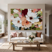 "3d Textured Art｜Colorful Textured Floral Wall" - Modern Heavy Impasto Floral Abstract | 3D Rich Color Palette Knife Painting | Luxury Horizontal Wall Art #Q 21