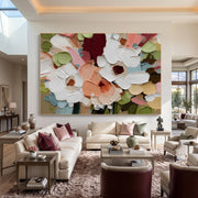 "3d Textured Art｜Colorful Textured Floral Wall" - Modern Heavy Impasto Floral Abstract | 3D Rich Color Palette Knife Painting | Luxury Horizontal Wall Art #Q 21