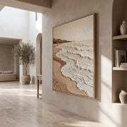 "Wabi‑Sabi Art｜Neutral Tones Stereoscopic Seaside Wall Decor" - Modern Heavy Impasto Abstract Artwork | Rich Color Palette Knife Painting | Luxury Vertical Wall Art #Q 19